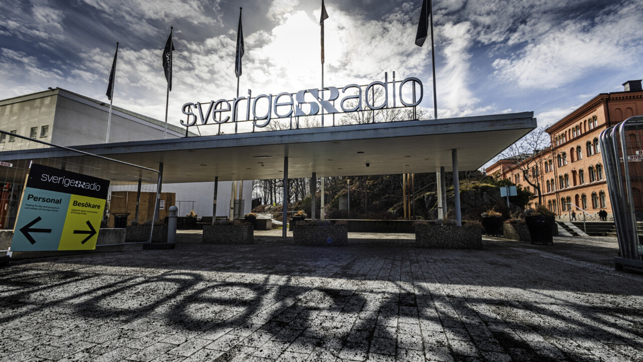Entrén till radiohuset i Stockholm som nu byggs om.