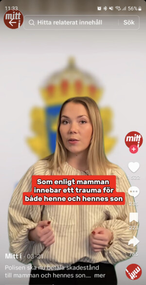 Mitt i:s reporter Mathilda Nilsson i ett inslag på Tiktok.