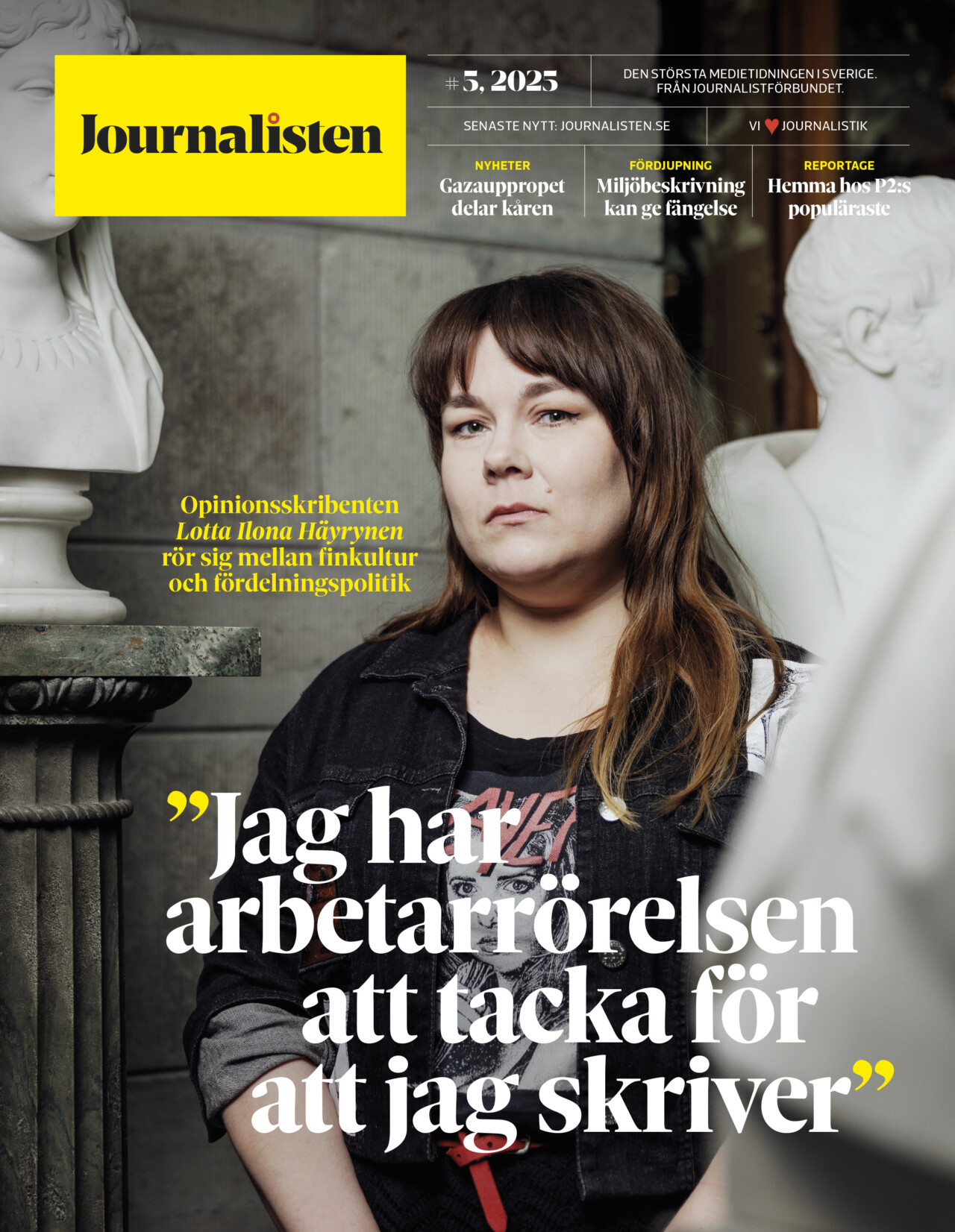 Lotta Ilona Häyrynen på Nationalmuseum på omslaget till Journalisten nr 5/2025.